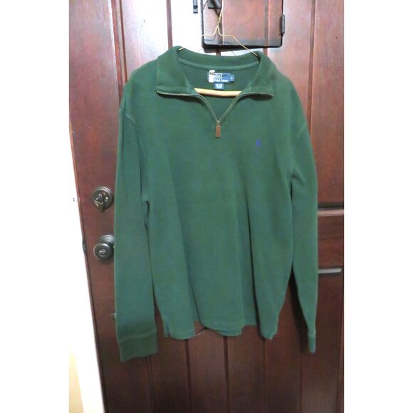 POLO RALPH LAUREN HALF ZIP GREEN RIBBED PULLOVER SHIRT SIZE L - Picture 1 of 3
